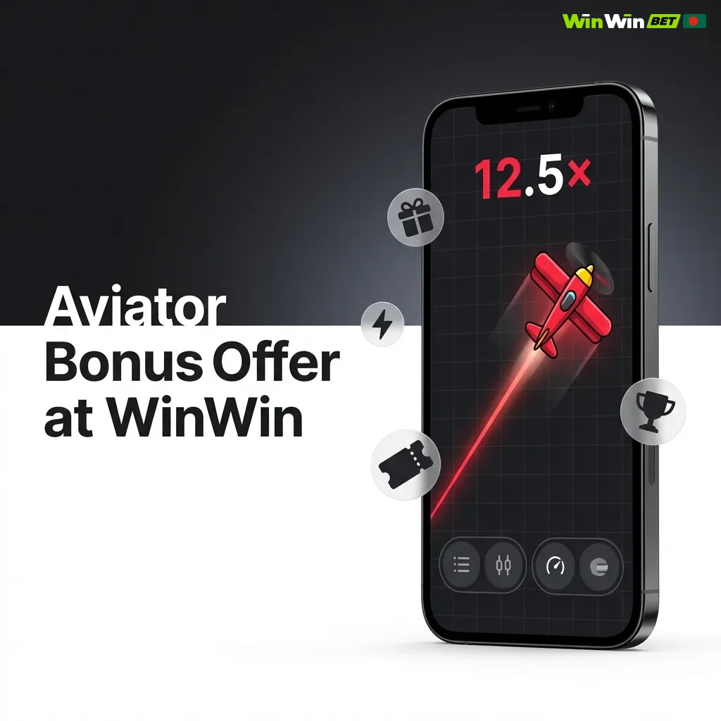 Aviator game bonus promotion showing 200% welcome offer up to 12,000 BDT plus 150 free spins at WinWin Casino