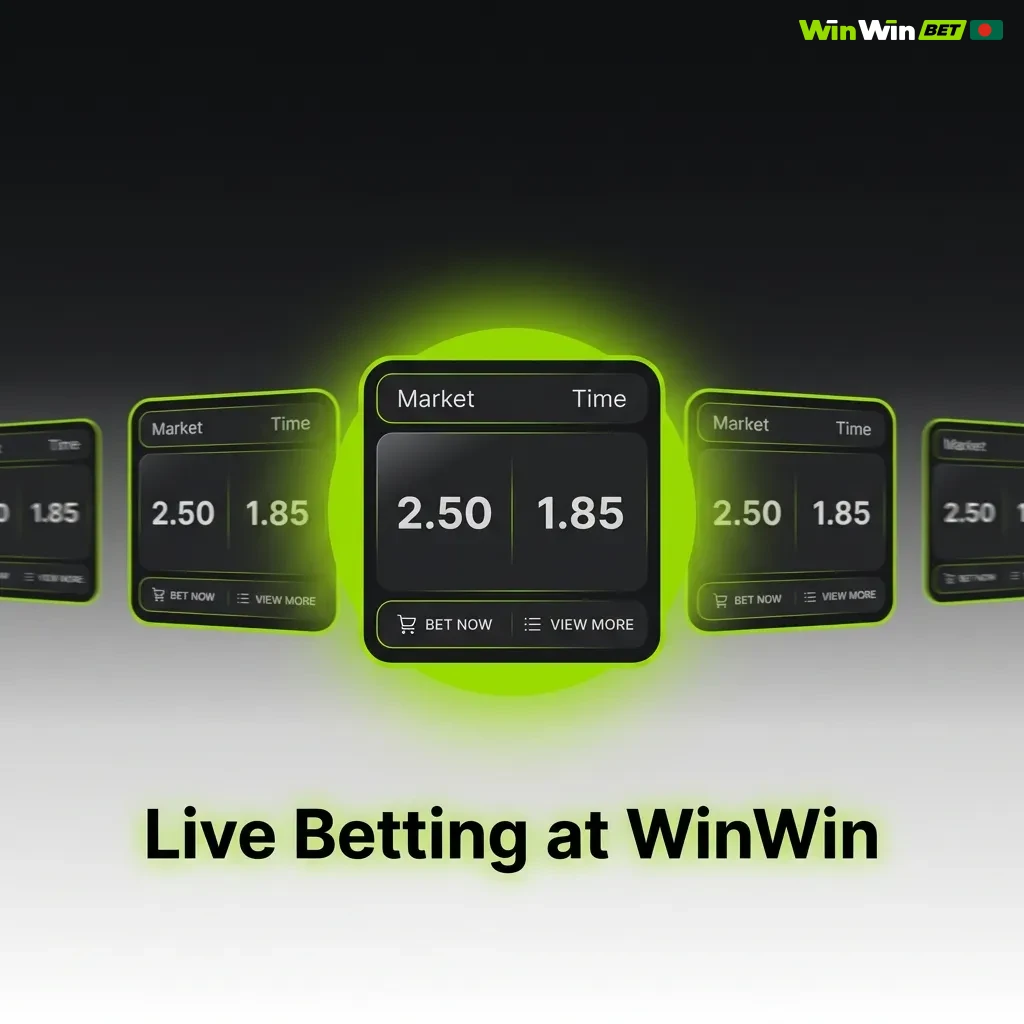 Live betting interface on WinWin showing real-time odds, match statistics, and streaming for multiple sports events