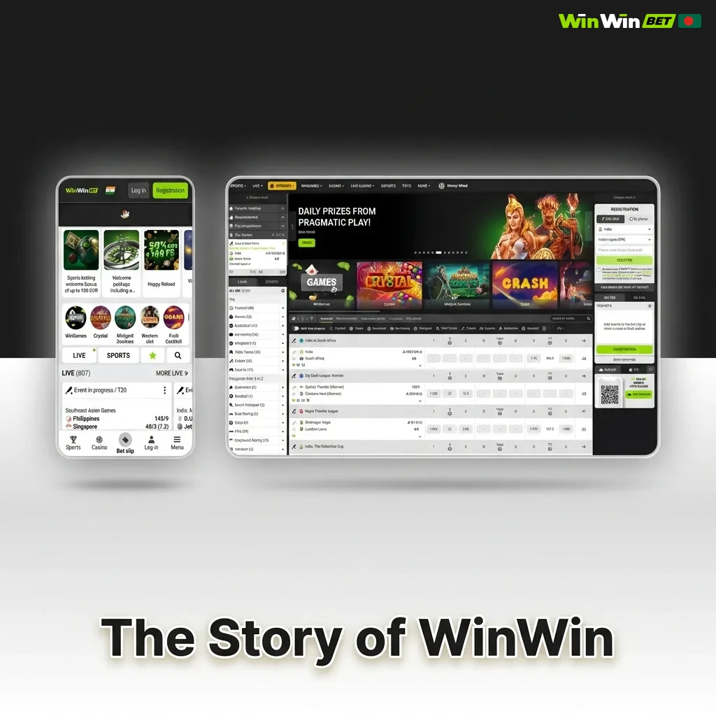 WinWin platform logo and interface showcasing cricket betting services for Asian markets, launched 2020 by Marikit Holdings