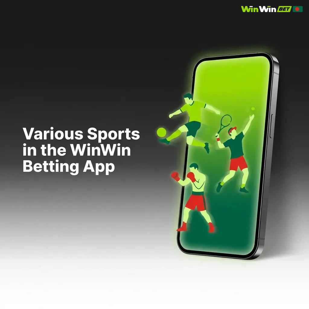 WinWin betting app interface showing multiple sports options including football, cricket, basketball, tennis, and eSports