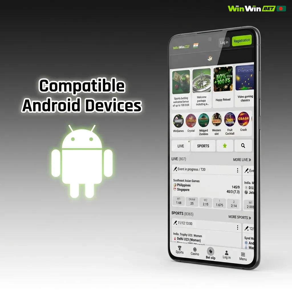 List of compatible Android smartphones including Samsung Galaxy, Xiaomi Redmi, Realme, Oppo, Vivo, Infinix, and Tecno models