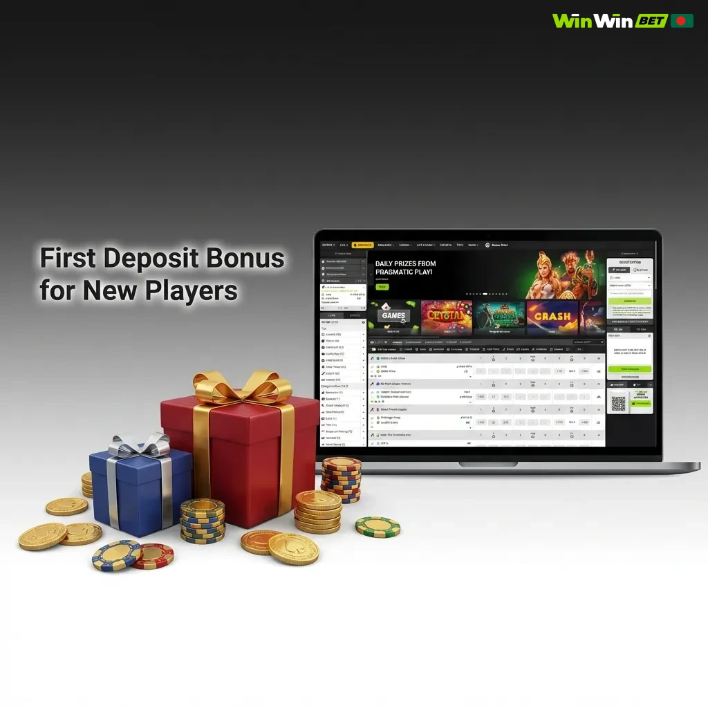 New player casino welcome bonus promotion showing 200% match up to 12,000 BDT plus 150 free spins on first deposit