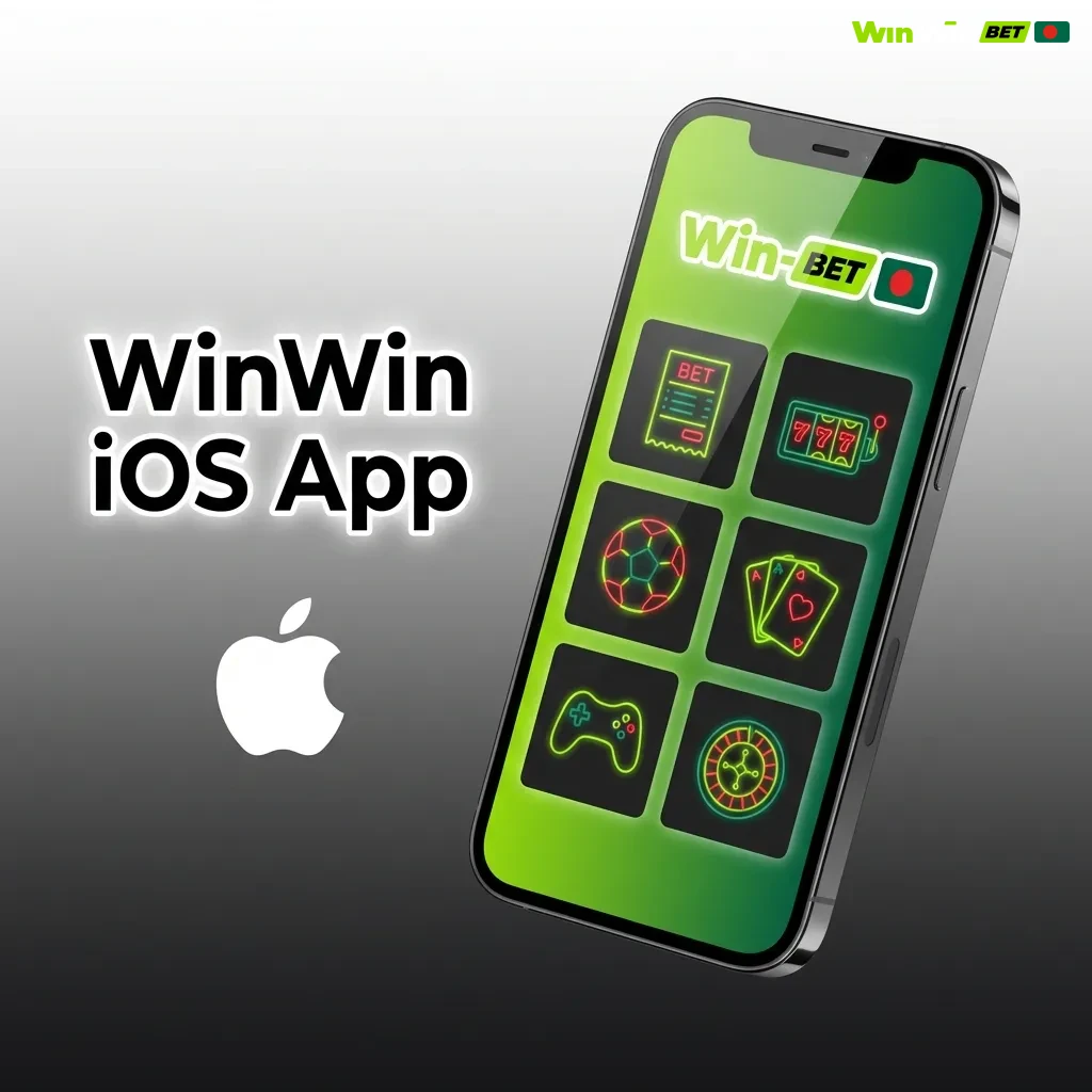 WinWin iOS app interface on iPhone and iPad showing betting features, requires iOS 11.0+ and 150MB storage