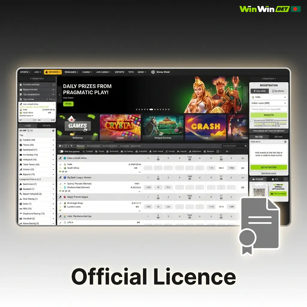 WinWin Curacao eGaming licence certificate showing GLH-OCCHKTW0709072017 permit for sports betting and casino operations