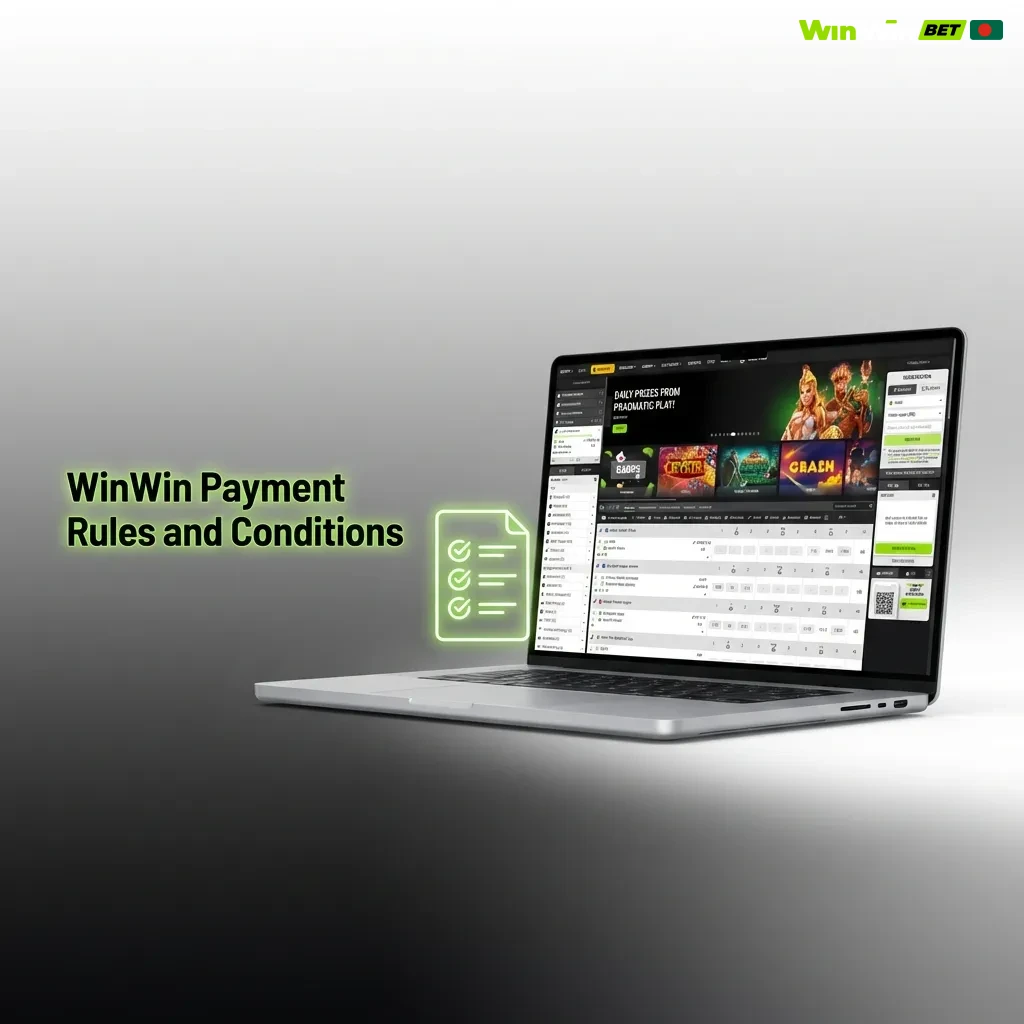 WinWin Payment Rules page showing deposit and withdrawal conditions including verification, limits, and security requirements