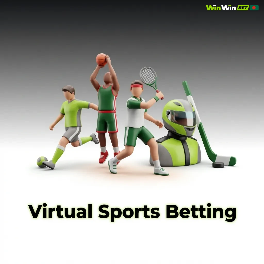 Computer-generated virtual sports betting simulation showing football, horse racing, tennis, and greyhound racing options