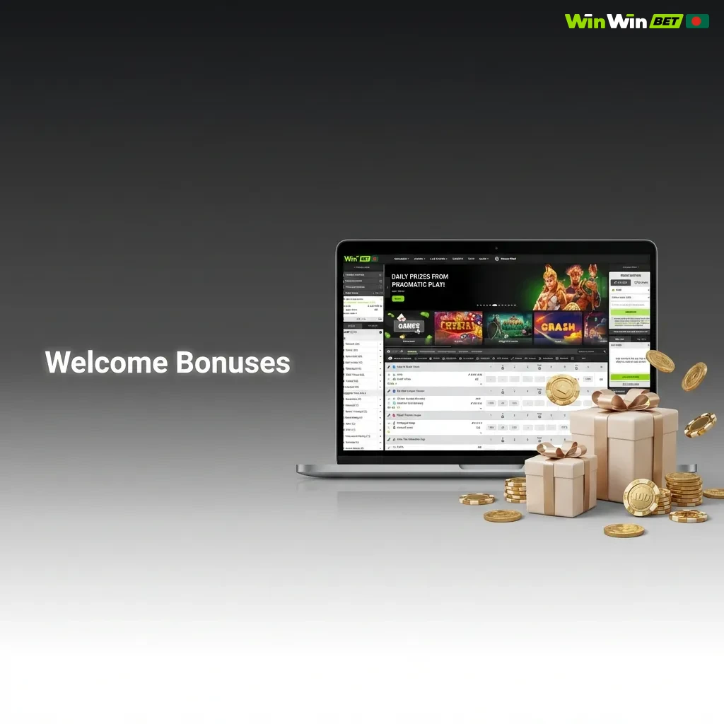 Casino welcome bonus offer showing 200% match up to 12,000 BDT plus 150 free spins with wagering requirements